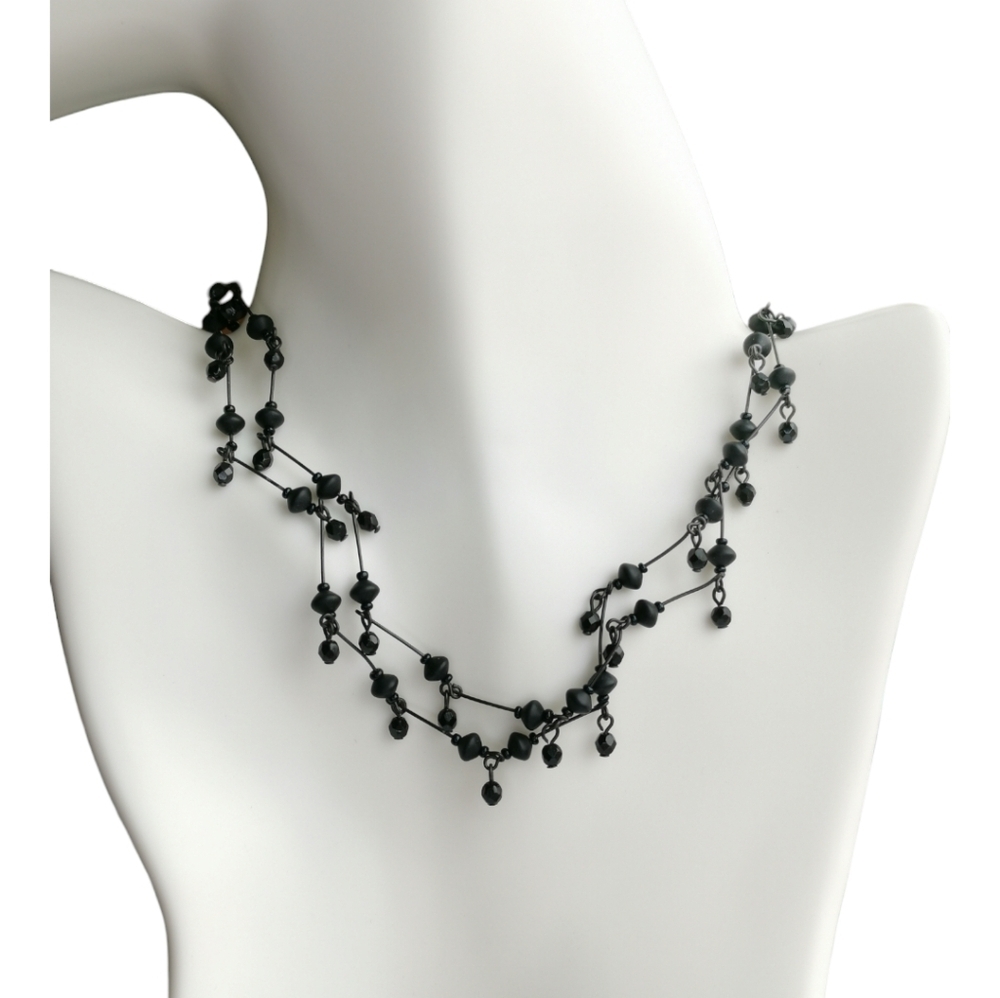 Vintage Czech Abstract Black Necklace